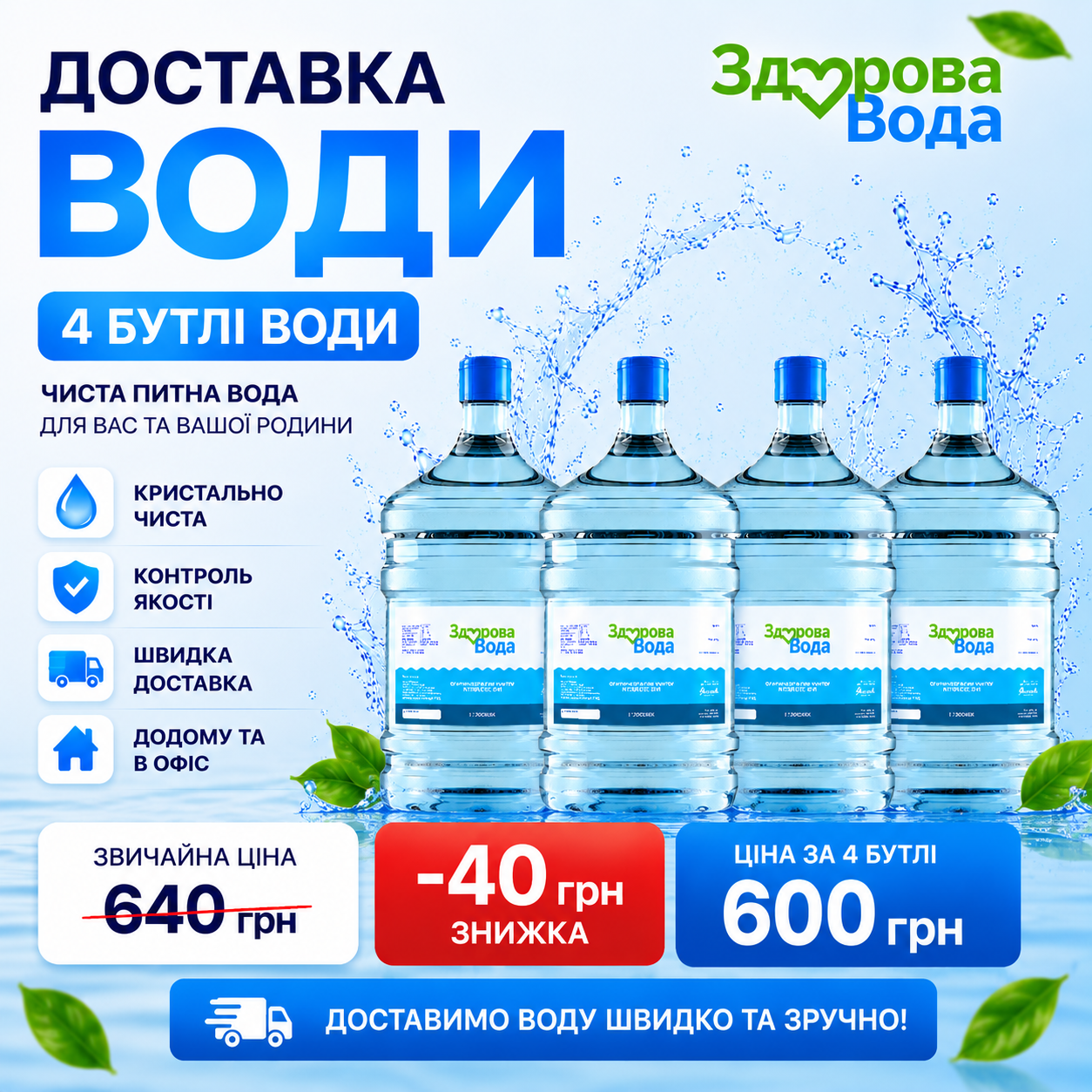 Доставка мінералізованої води 18,9 л — 4 бутлі