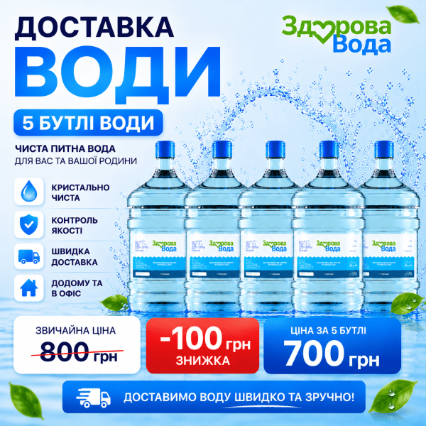 Доставка мінералізованої води 18,9 л — 5 бутлів