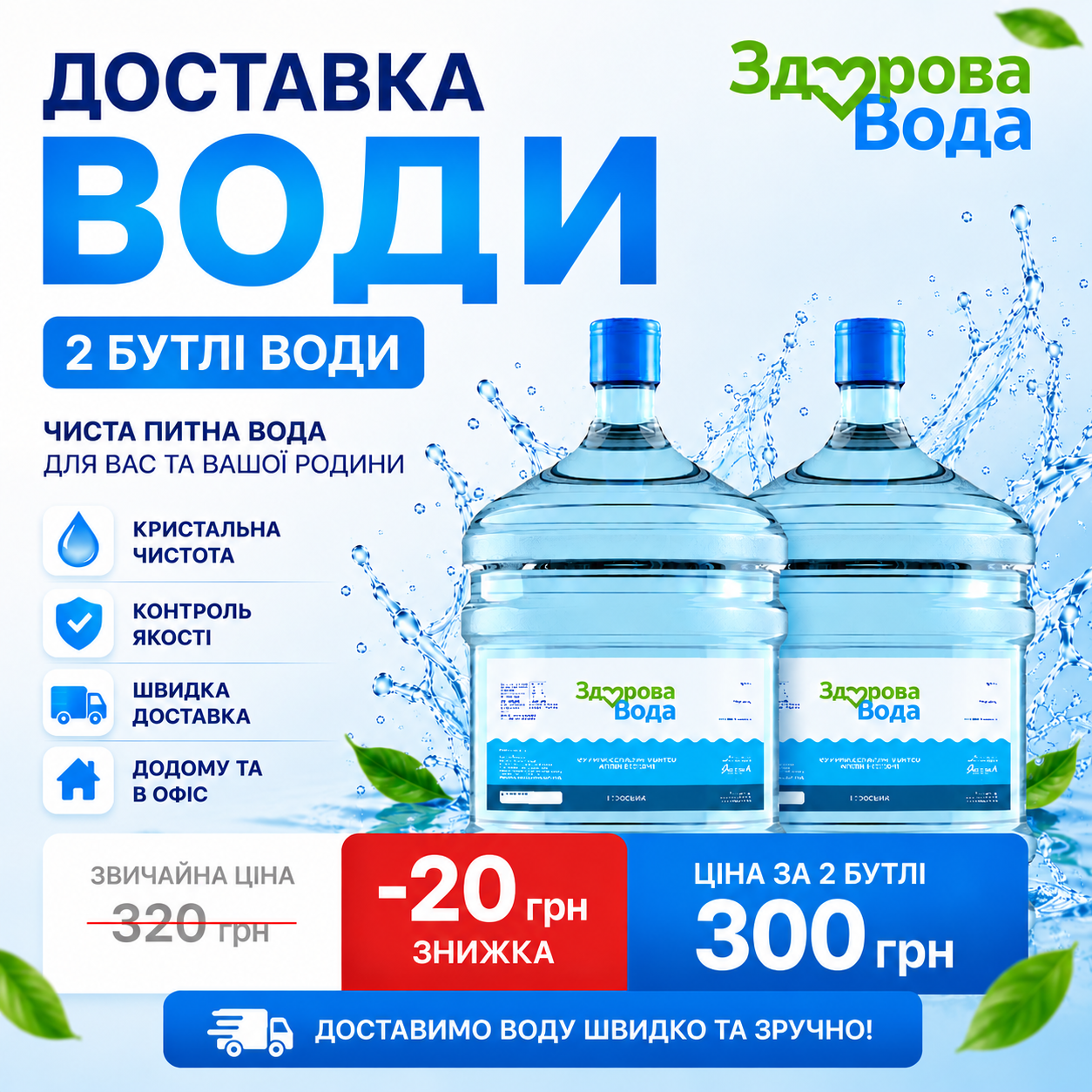 Доставка мінералізованої води 18,9 л — 2 бутлі